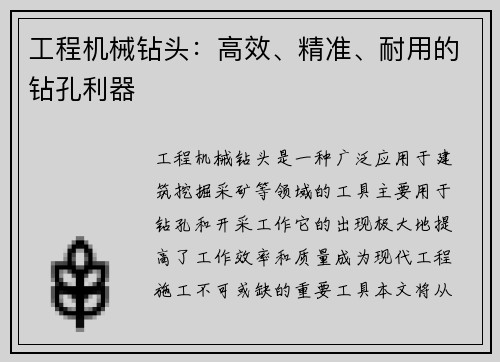 工程机械钻头：高效、精准、耐用的钻孔利器