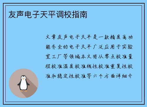 友声电子天平调校指南